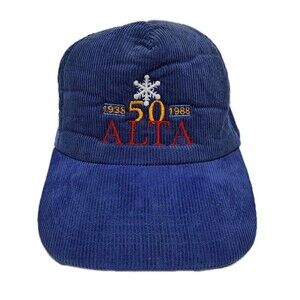 Vintage 80s Alta Utah Ski Resort Corduroy Blue Snapback Hat 1988 50 Years
